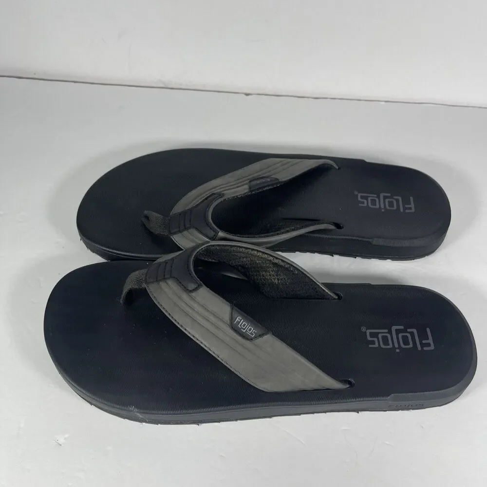 Flojos Men's Black Gray Thong Sandals Flip Flops Comfort Slides Size 12 Beach